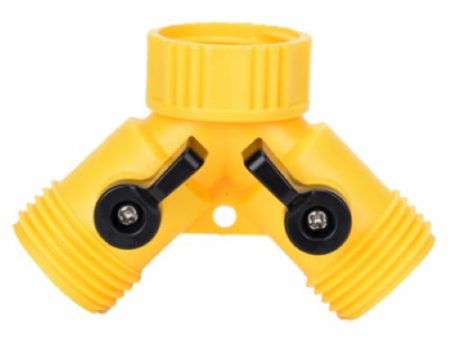 Zhejiang 50018 Yellow 2 Way Poly Garden Hose  Y  Connector With Shut Off - Quantity of 24 Supply