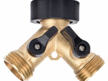 Zhejiang 30008 Brass 2-Way  Y  Garden Faucet Splitter Connector With Shut Offs - Quantity of 1 Online now