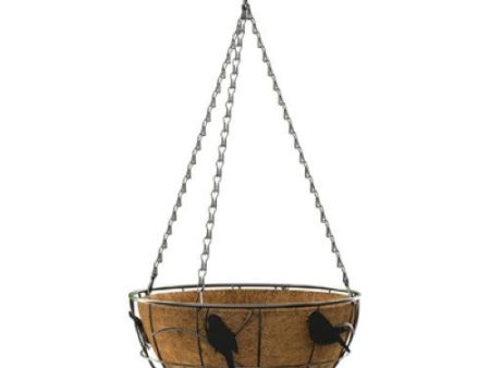 Green Thumb 84252GT 14  Black Round Steel Hanging Basket Planter With Bird Design - Quantity of 6 Sale