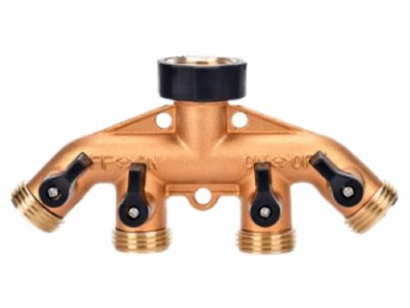 Zhejiang 30002 4-Way Brass Faucet Manifold Splitter With Shut Offs - Quantity of 12 Online Sale