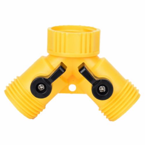 Zhejiang 50018 Yellow 2 Way Poly Garden Hose  Y  Connector With Shut Off - Quantity of 12 Supply