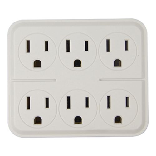 Master Electrician CT-027W White 6-Way Grounded Electrical Outlet Adapter Plug - Quantity of 2 on Sale