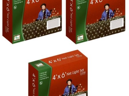 Holiday Wonderland 48950-88 150 Light Count 4  x 6  Clear Net Christmas Lights - Quantity of 3 Hot on Sale