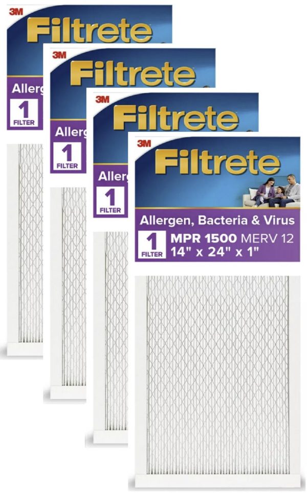 3M Filtrete UP23-4 Purple 14  x 24  x 1  MPR 1500 3 Month Air Filter - Quantity of 4 Hot on Sale