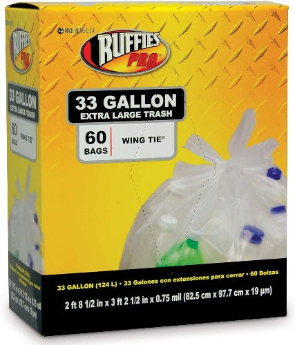 Berry 1124909 Ruffies Pro 60-Count 33 Gallon .75 Mil Clear Trash Garbagea For Sale