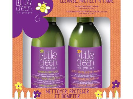 Rinkinys plaukų priežiūrai vaikams Little Green Cleanse, Protect n Tame LGKCPT19, rinkinį sudaro: plaukų šampūnas ir kūno prausiklis vaikams 240 ml ir nenuplaunama plaukų dulksna vaikams 240 ml Fashion